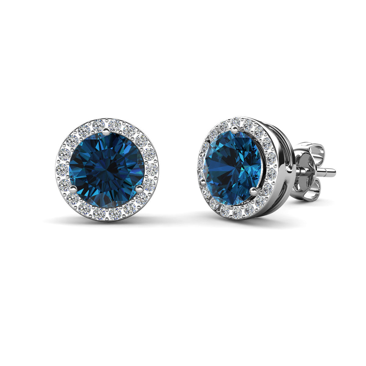 Royal 18k White Gold Plated December Birthstone Halo Earrings with Round Cut Blue Topaz Swarovski Crystals