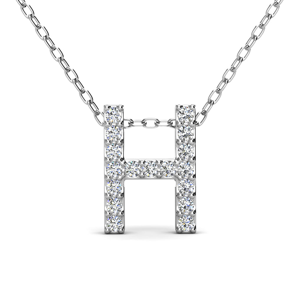 Ethereal Collection 18k White Gold Plated Initial Letter Pendant Necklace with Swarovski Crystals