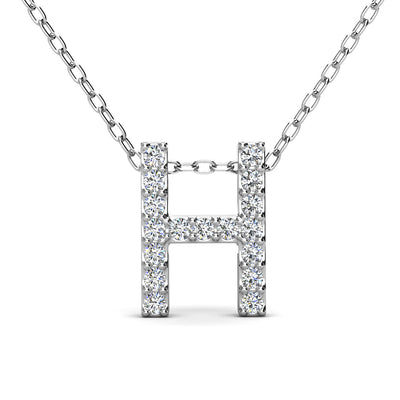 Ethereal Collection 18k White Gold Plated Initial Letter Pendant Necklace with Swarovski Crystals - H