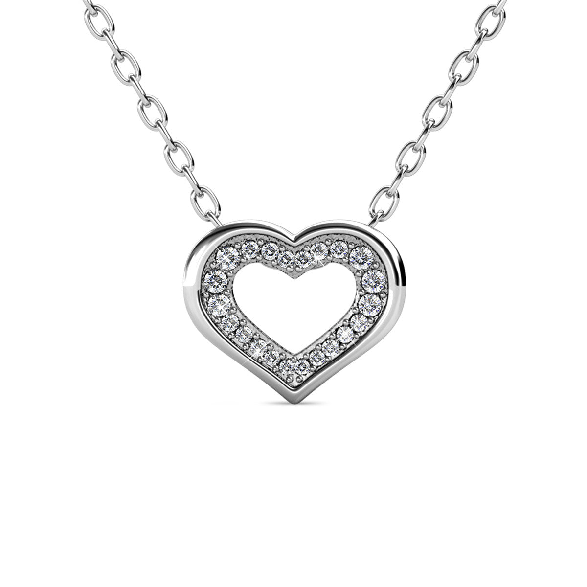 Dominique 18k White Gold Plated Silver Heart Necklace and Earring Set with Swarovski Crystals