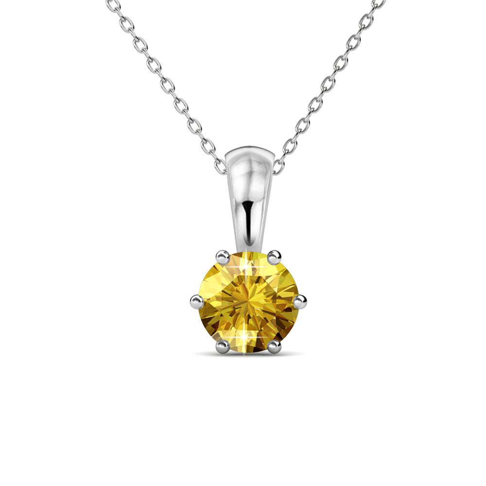 November Birthstone Citrine Necklace, 18k White Gold Plated Solitaire Necklace with 1CT Crystal
