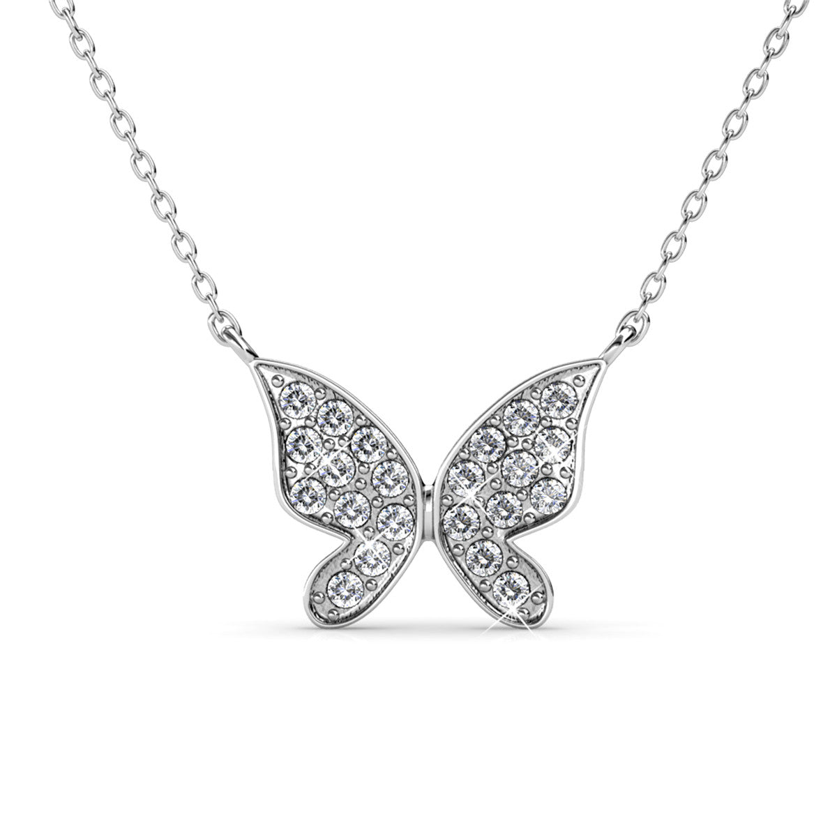 Yuenen 18k White Gold Plated Silver Butterfly Necklace and Earring Set with Swarovski Crystals