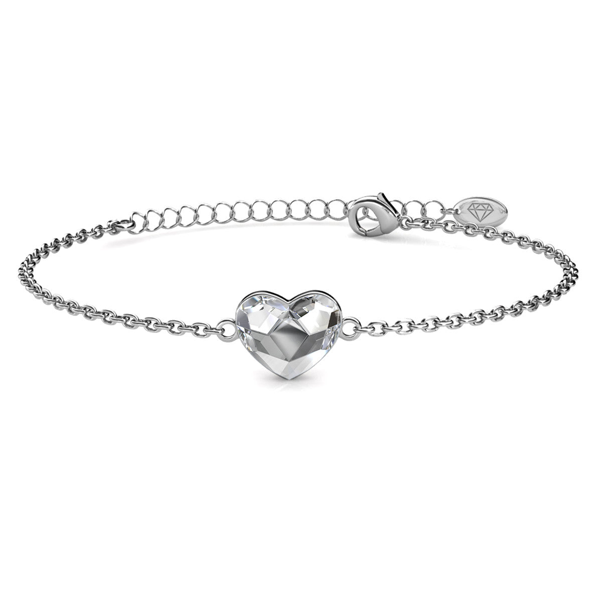 Violet 18k White Gold Plated Heart Bracelet with Swarovski Crystals