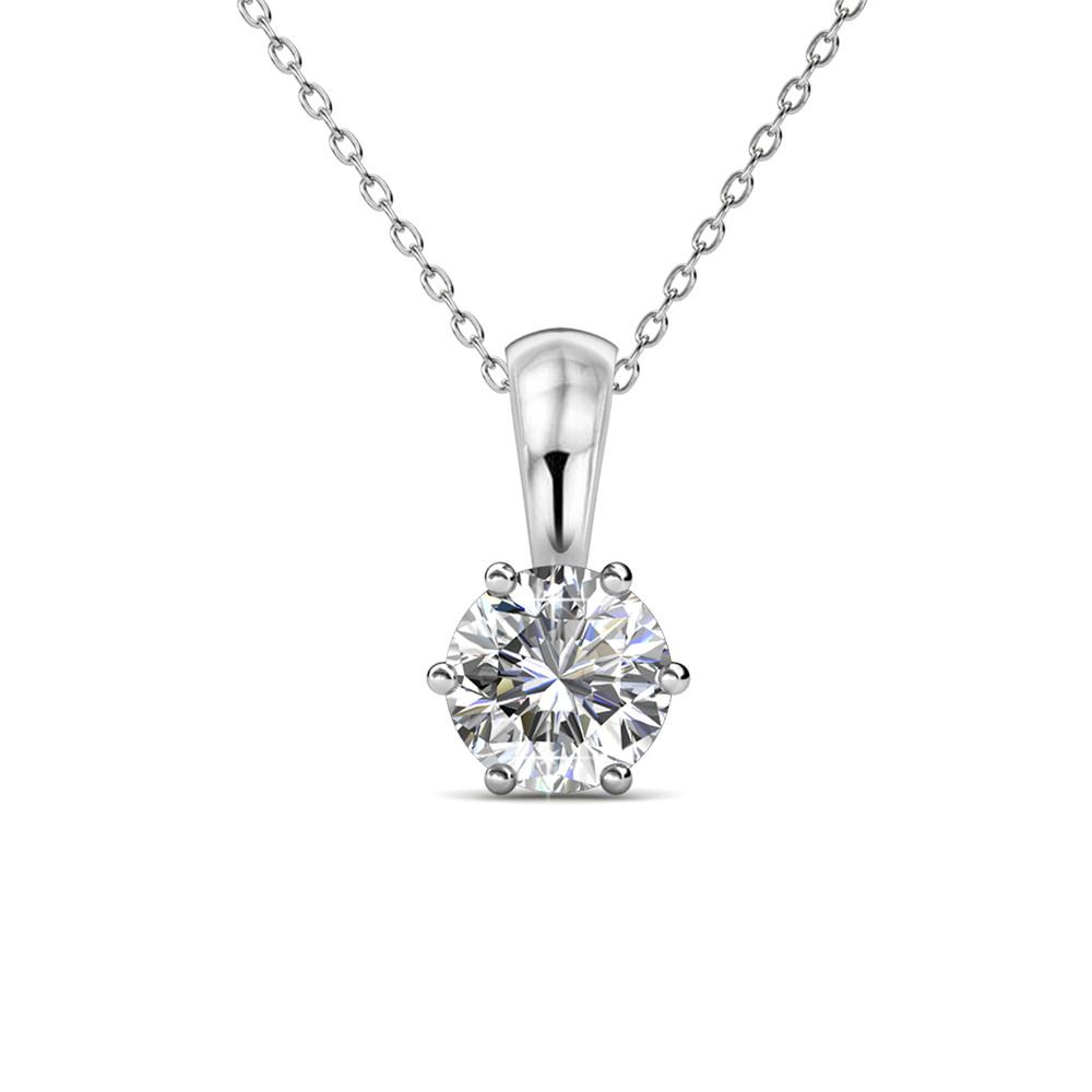 四月诞生石钻石项链，18k 白金镀金单石项链，配 1 克拉水晶