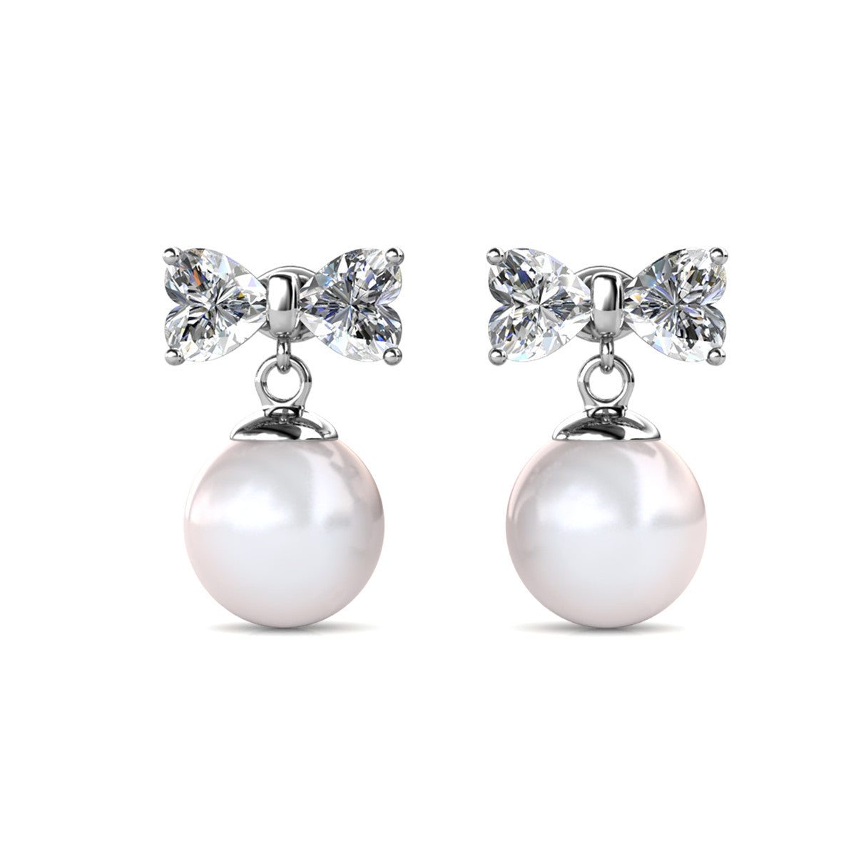 Oakley 18k White Gold Plated Silver Drop Pearl Earrings with Swarovski Crystals