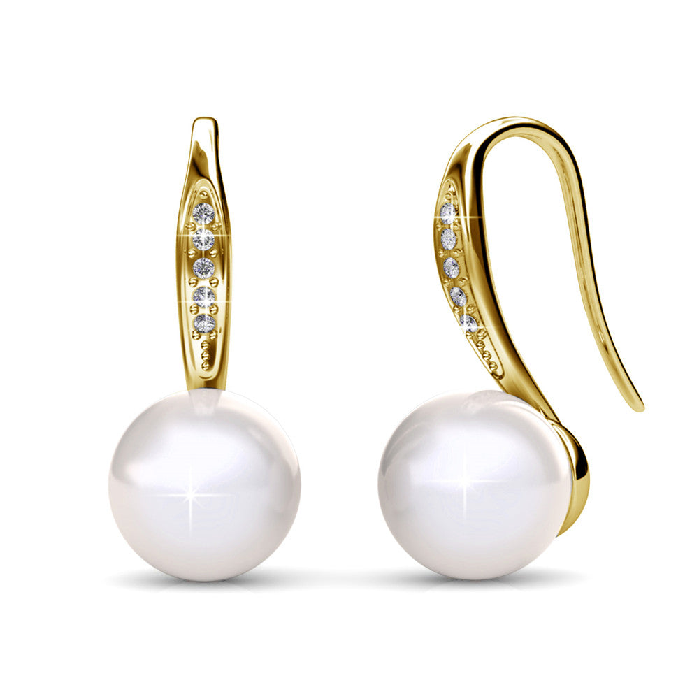 Ann 18k White Gold Freshwater Pearl Drop Earrings with Crystals