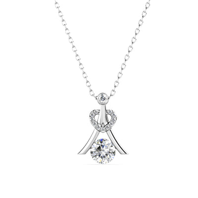 Collar de diamantes con piedra natal de abril Serenity, collar de plata chapado en oro blanco de 18 k con cristales de talla redonda