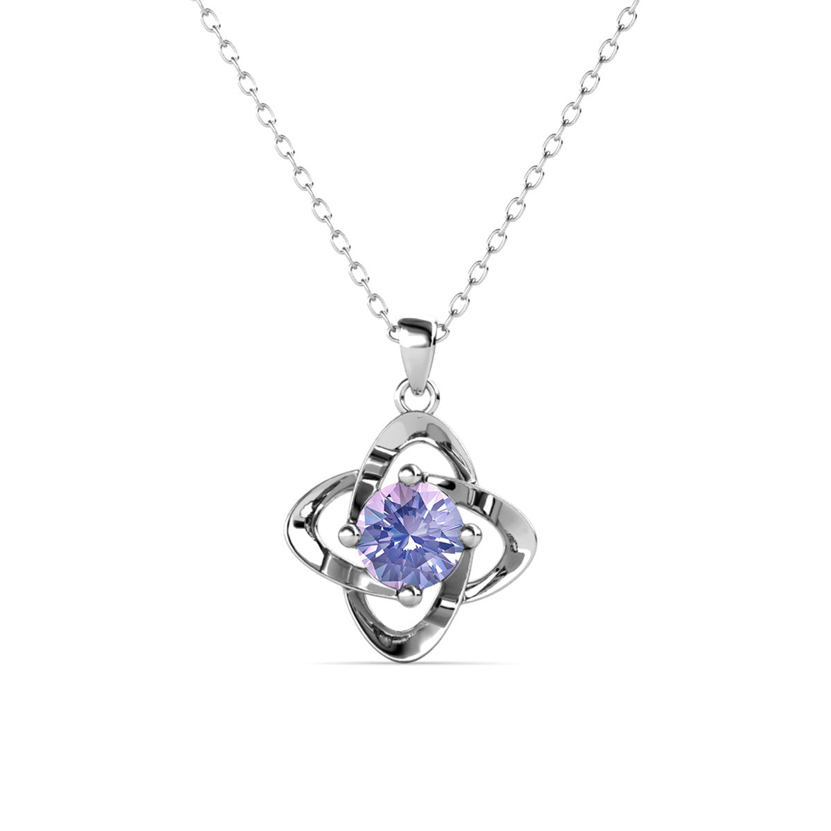 无限六月生日石紫翠玉项链，镀 18k 白金银生日石水晶项链
