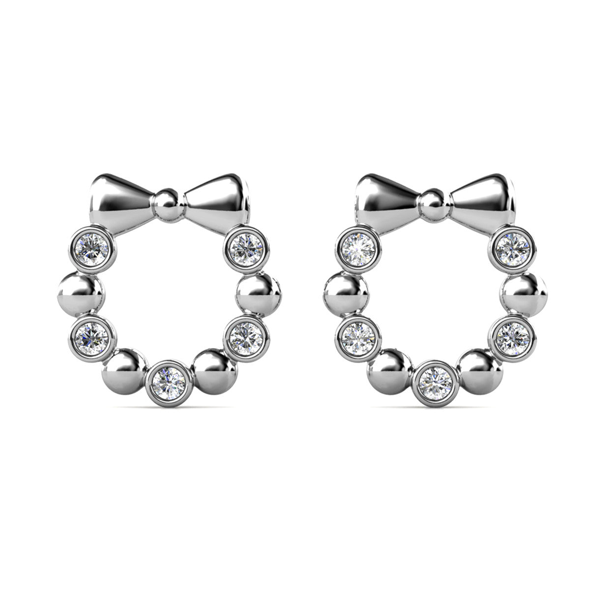 Edith 18k White Gold Plated Silver Ribbon Stud Earrings with Swarovski Crystals