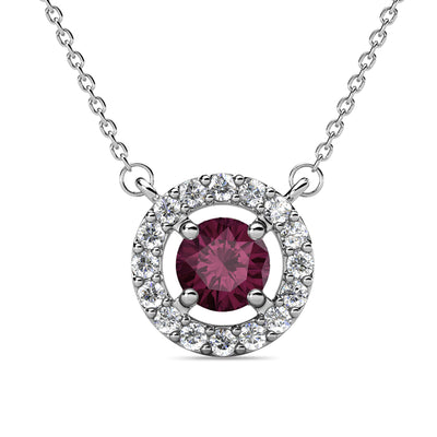 Collar real de amatista con piedra natal de febrero, collar de halo de plata chapado en oro blanco de 18 k con cristal de talla redonda