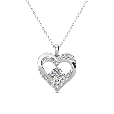 Collar de diamantes con piedra natal de Forever April, collar de cristal de doble corazón de plata chapada en oro blanco de 18 k