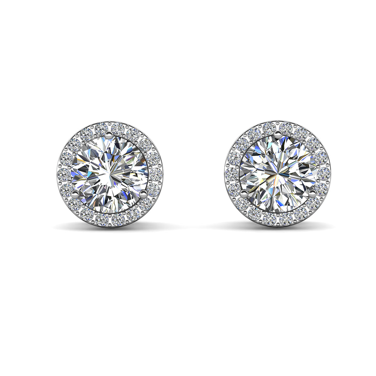 Royal 18k White Gold Plated Birthstone Halo Earrings with Round Cut Swarovski Crystals