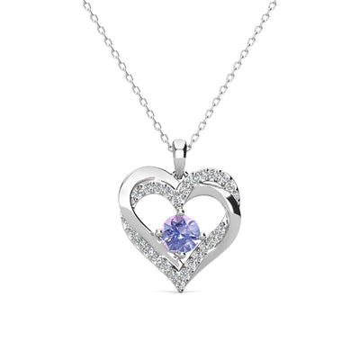 Collar de Alejandrita con piedra natal de Forever June, collar de cristal de doble corazón de plata bañado en oro blanco de 18 k