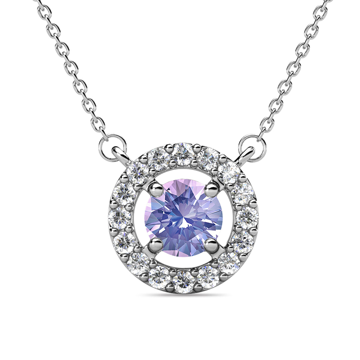 Royal 18k White Gold Plated June Birthstone Halo Necklace with Round Cut Alexandrite Swarovski Crystals