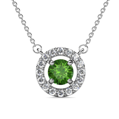 Collar de peridoto con piedra natal de Royal August, collar de halo de plata chapado en oro blanco de 18 k con cristal de talla redonda