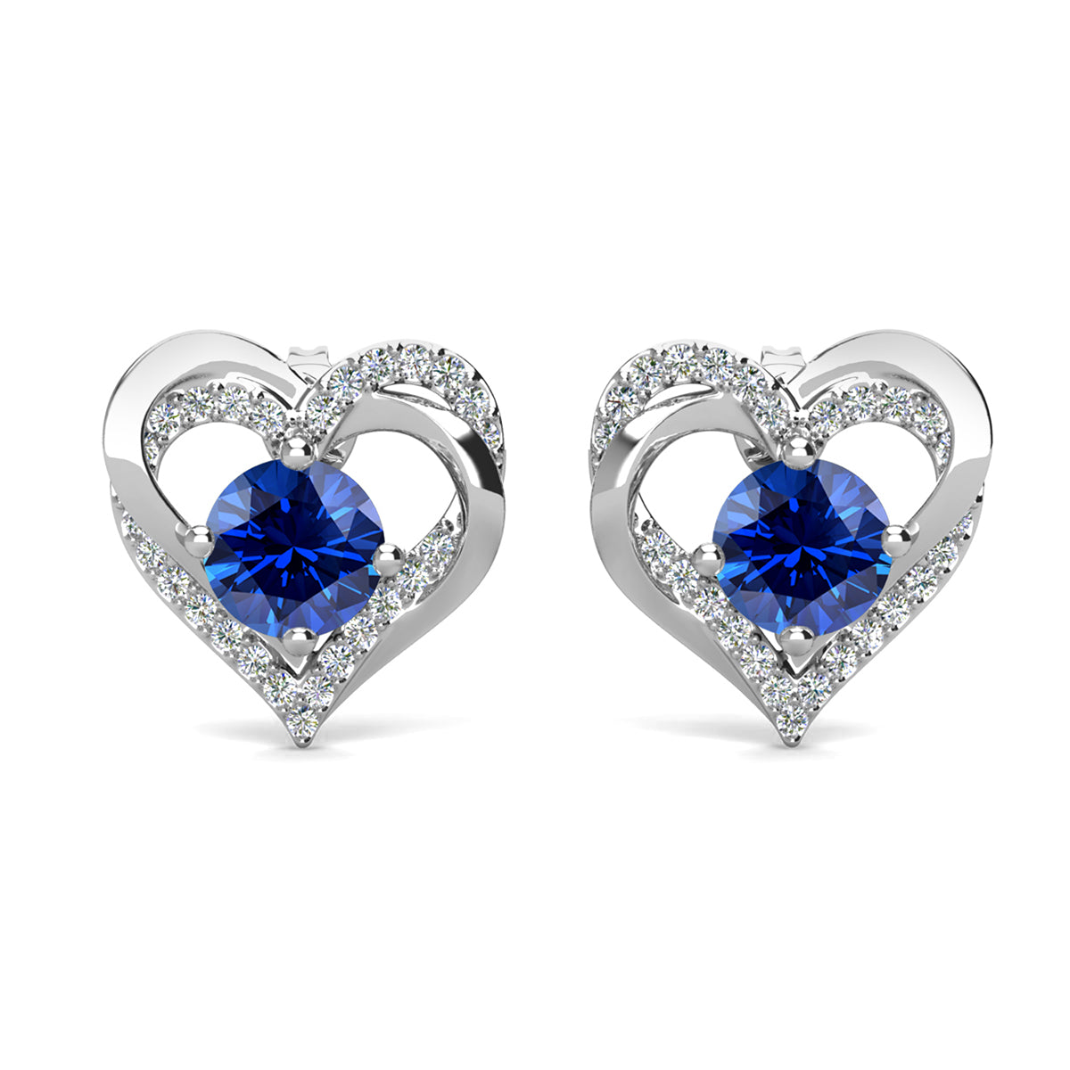 Forever September Birthstone Diamond 18k White Gold Plated Silver Double Heart Earrings with Swarovski Crystals