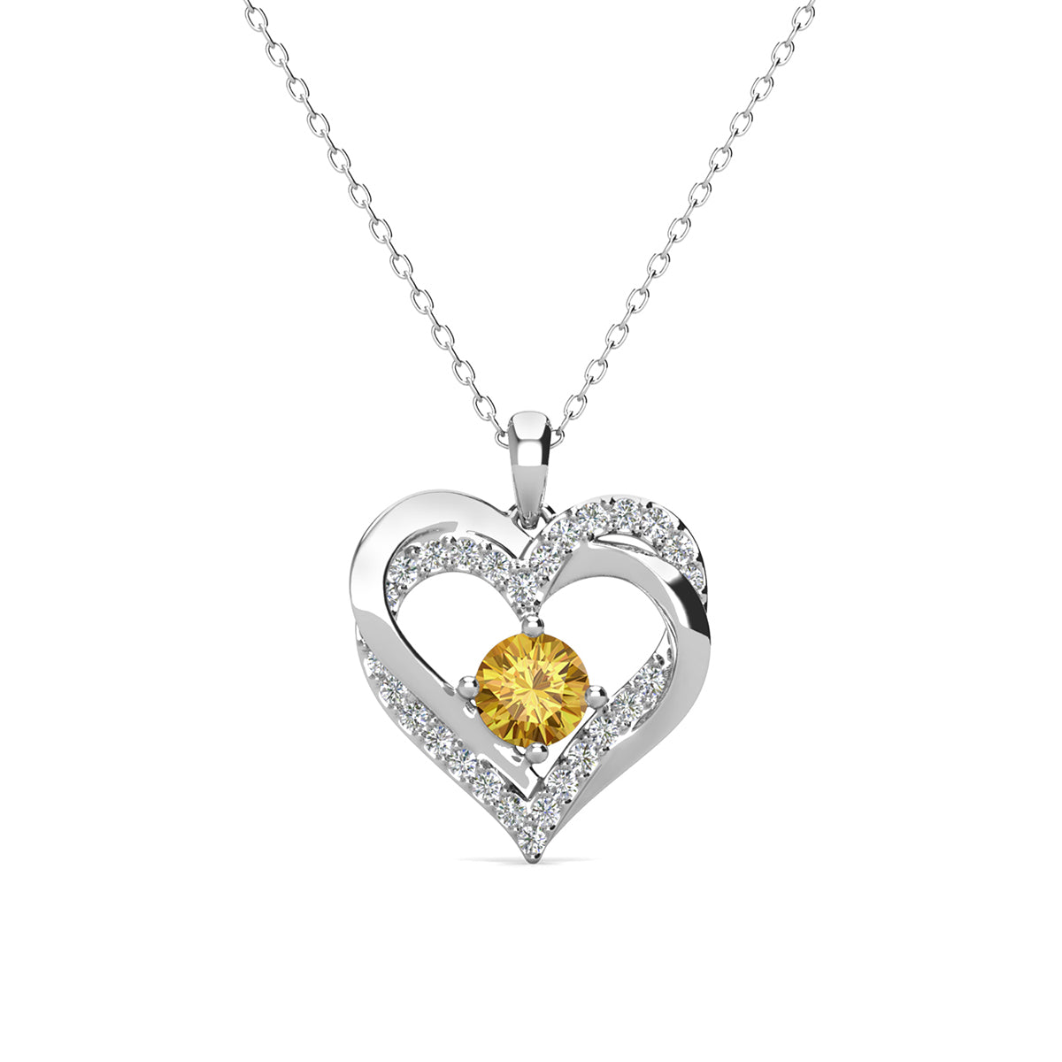 Forever November Birthstone 18k White Gold Plated Silver Double Heart Diamond Necklace with Swarovski Crystals