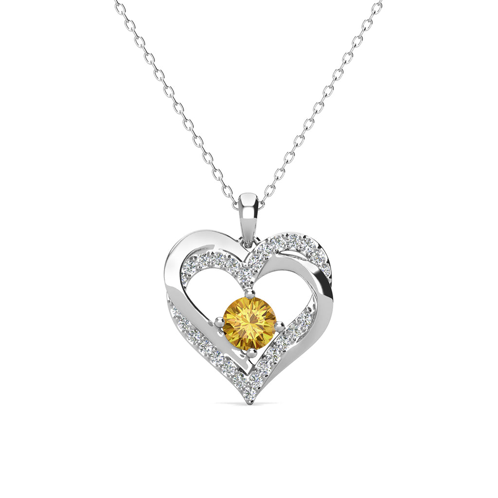 Dainty 10k White Gold November Birthstone Necklace & Earrings Set – Heart-Shaped Topaz/CZ - View #7