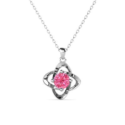Collar de turmalina rosa con piedra natal de octubre infinito, collar de cristal de piedra natal de plata chapada en oro blanco de 18 k