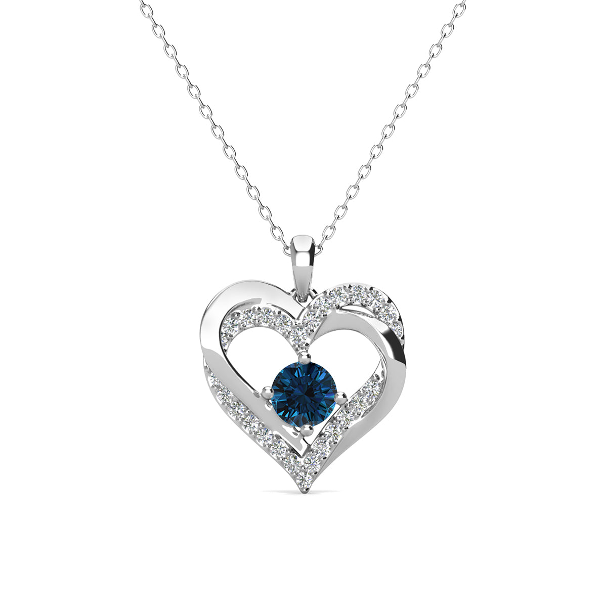 Forever December Birthstone 18k White Gold Plated Silver Double Heart Diamond Necklace with Swarovski Crystals