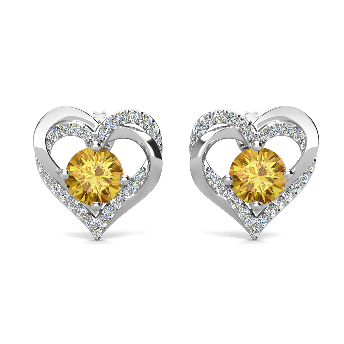 Forever November Birthstone Diamond 18k White Gold Plated Silver Double Heart Earrings with Swarovski Crystals