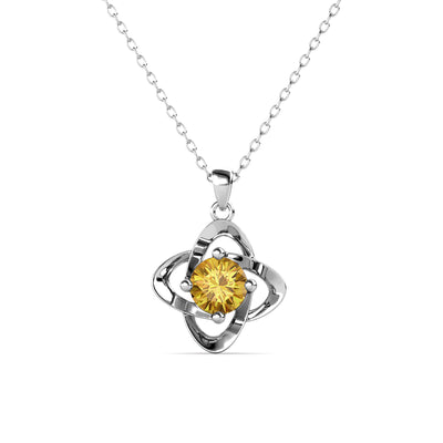 Collar de citrino con piedra natal de noviembre infinito, collar de cristal con piedra natal de plata chapada en oro blanco de 18 k
