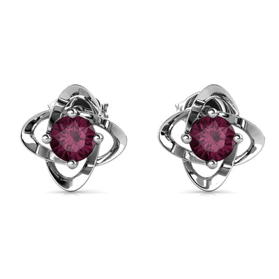 Pendientes Infinito de Amatista con Piedra Natal de Febrero, Pendientes de Piedra Natal de Plata Chapada en Oro Blanco de 18k con Cristales