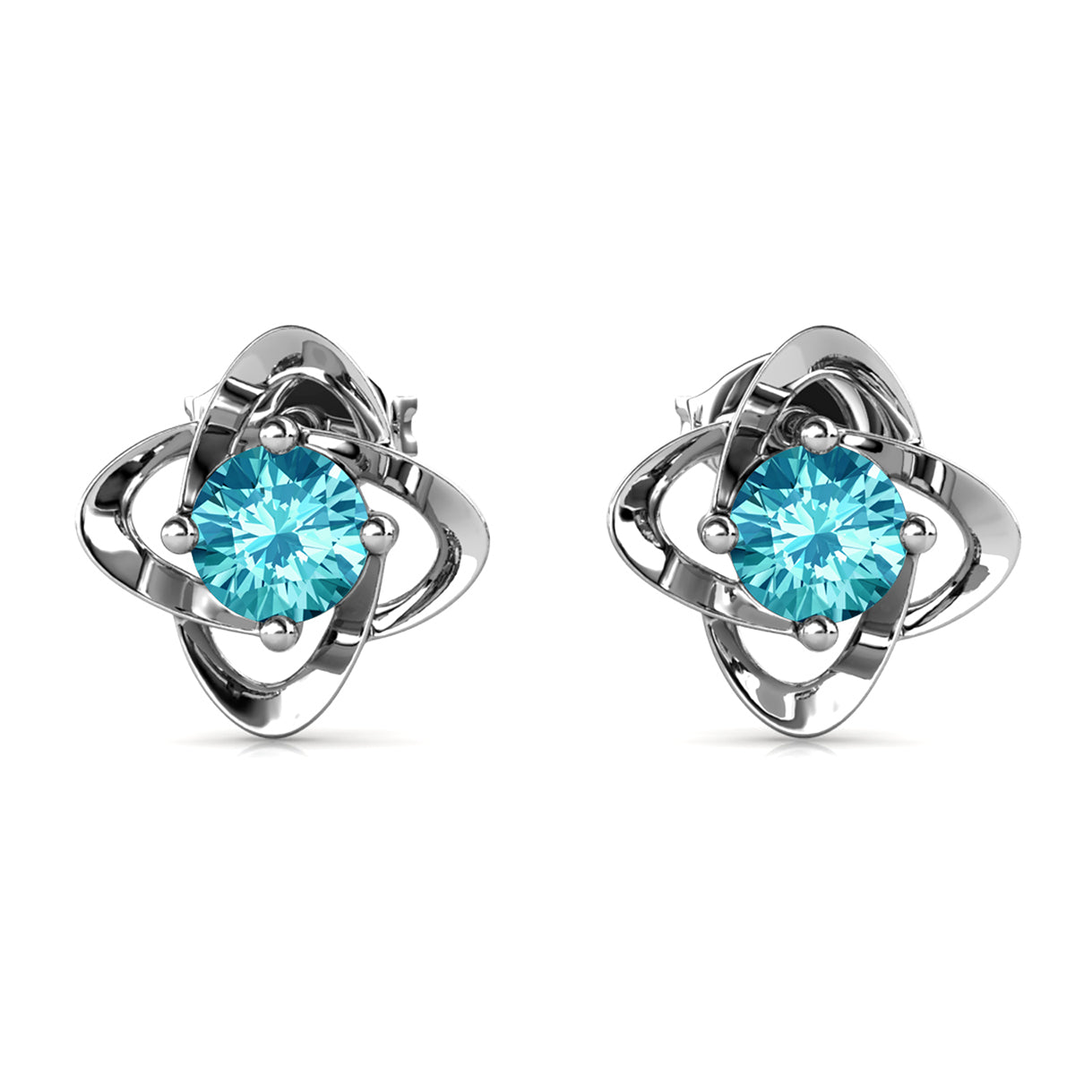 Infinity March Birthstone Aquamarine Earrings 18k White Gold Plated Silver Birthstone Earrings with Swarovski Crystal