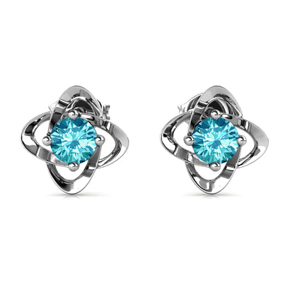 Pendientes de aguamarina con piedra natal de marzo infinito, pendientes de piedra natal de plata chapada en oro blanco de 18 k con cristales