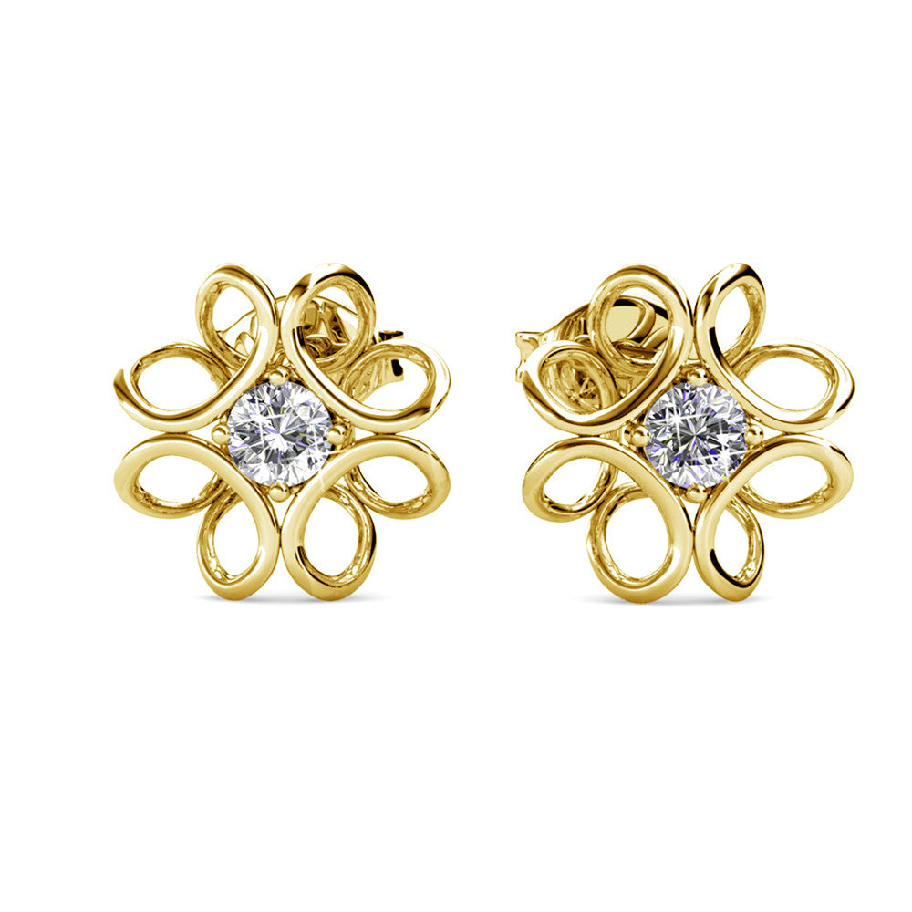 Alexis 18k 白金镀金花朵耳环和项链套装，镶有施华洛世奇水晶