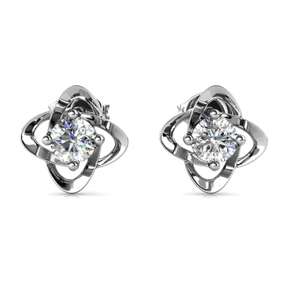 Aretes de diamantes con piedra natal de abril Infinity, aretes de piedra natal de plata chapada en oro blanco de 18 k con cristales