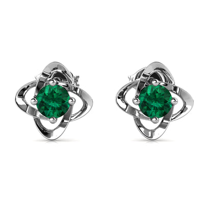 Pendientes de esmeralda con piedra natal de Infinity May, pendientes de piedra natal de plata chapada en oro blanco de 18 k con cristales
