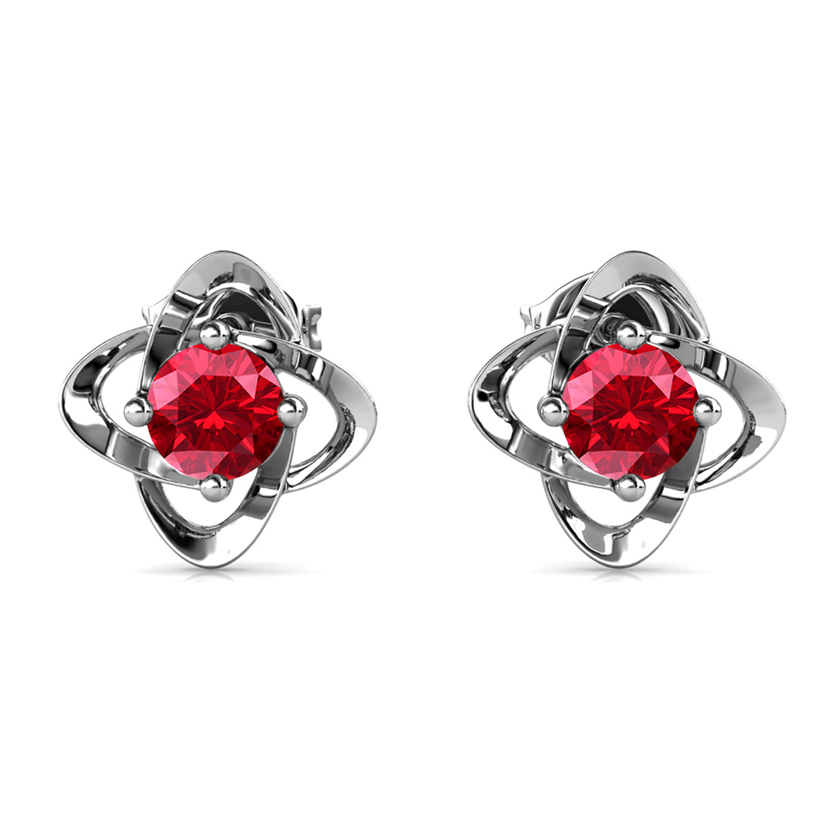 Infinity July Birthstone Ruby Earrings 18k White Gold Plated Silver Birthstone Earrings with Swarovski Crystal