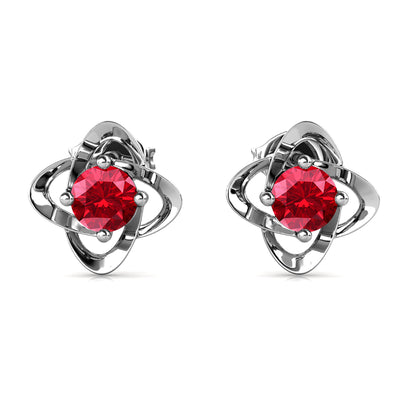 Pendientes de rubí con piedra natal de julio infinito, aretes de piedra natal de plata chapada en oro blanco de 18 k con cristales