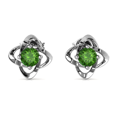 Aretes de peridoto con piedra natal de agosto infinito, aretes de piedra natal de plata chapada en oro blanco de 18 k con cristales