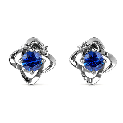 Aretes de zafiro con piedra natal de septiembre Infinity, aretes de piedra natal de plata chapada en oro blanco de 18 k con cristales