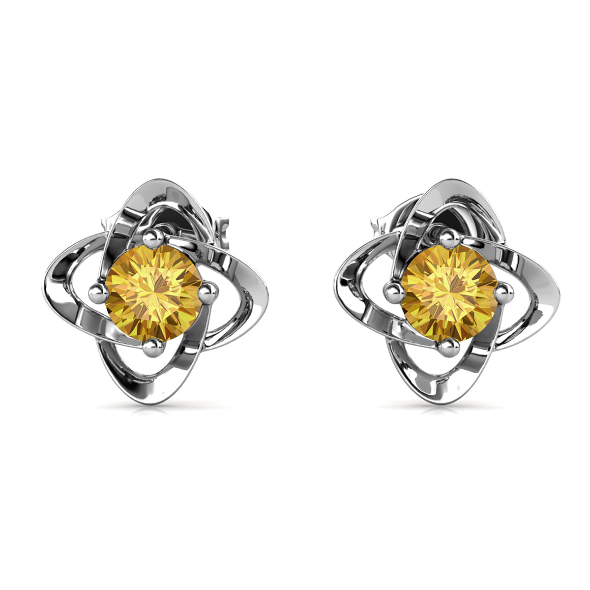 Infinity November Birthstone Citrine Earrings 18k White Gold Plated Silver Birthstone Earrings with Swarovski Crystals