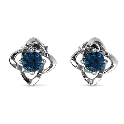 Aretes de topacio azul con piedra natal de diciembre Infinity, aretes de piedra natal de plata chapada en oro blanco de 18 k con cristales