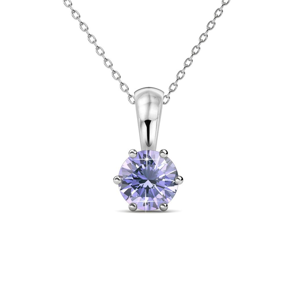 六月诞生石紫翠玉项链，18k 白金镀金单石项链，配 1 克拉水晶