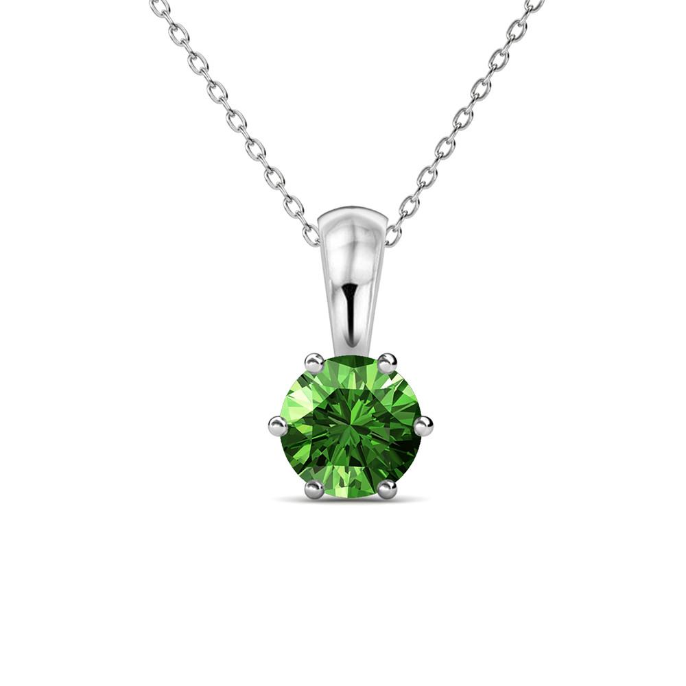 August Birthstone Peridot Necklace, 18k White Gold Plated Solitaire Necklace with 1CT Crystal