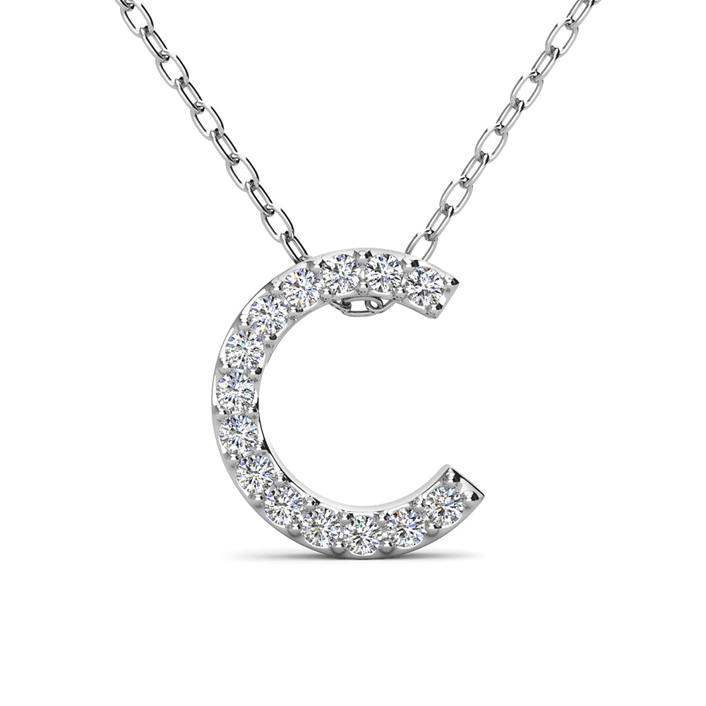Ethereal Collection 18k White Gold Plated Initial Letter Pendant Necklace with Swarovski Crystals