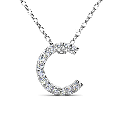 Ethereal Collection 18k White Gold Plated Initial Letter Pendant Necklace with Swarovski Crystals - C