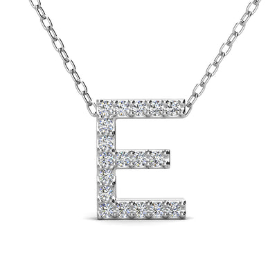 Ethereal Collection 18k White Gold Plated Initial Letter Pendant Necklace with Swarovski Crystals - E