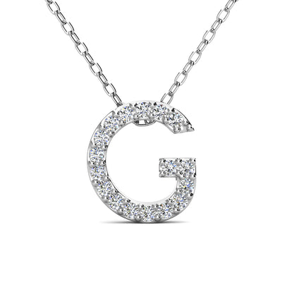 Ethereal Collection 18k White Gold Plated Initial Letter Pendant Necklace with Swarovski Crystals - G