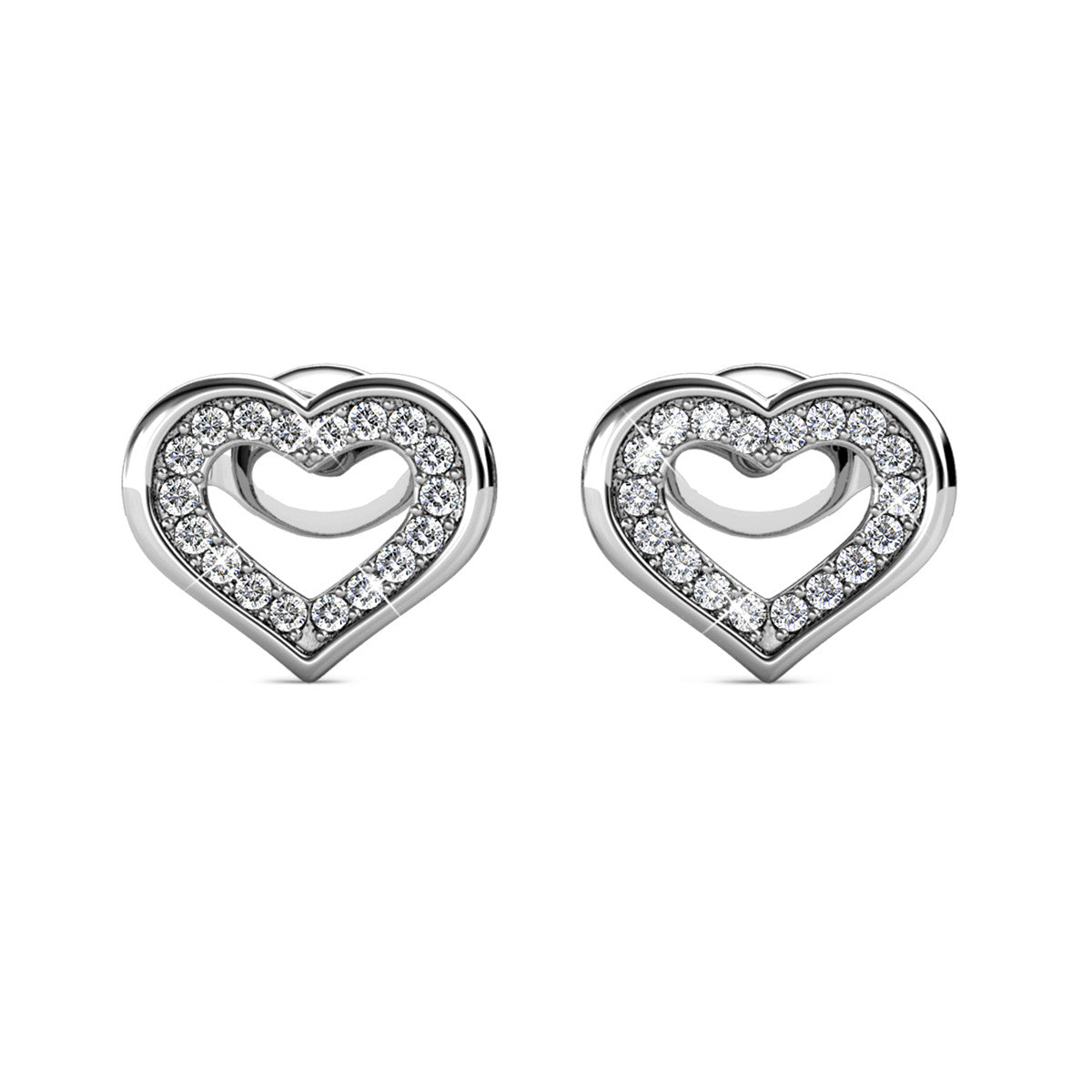 Dominique 18k White Gold Plated Silver Heart Stud Earrings with Swarovski Crystals