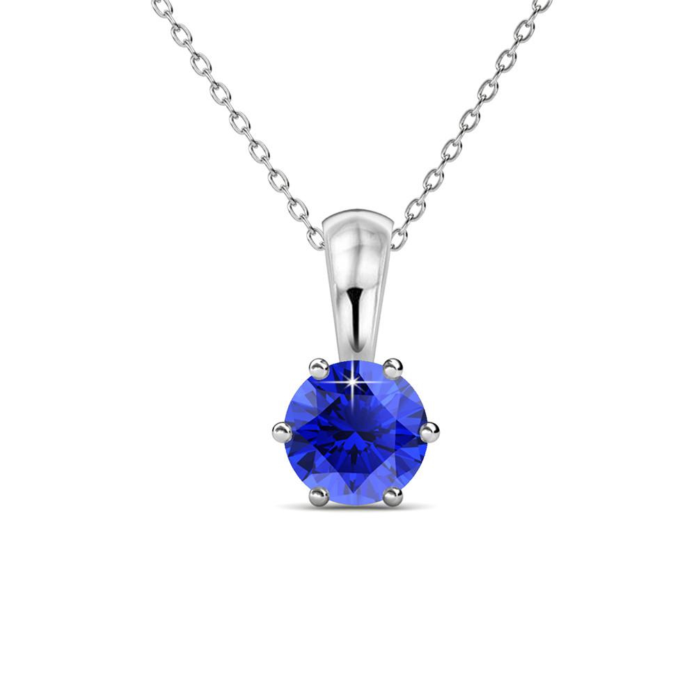 九月诞生石蓝宝石项链，18k 白金镀金单石项链，配 1 克拉水晶