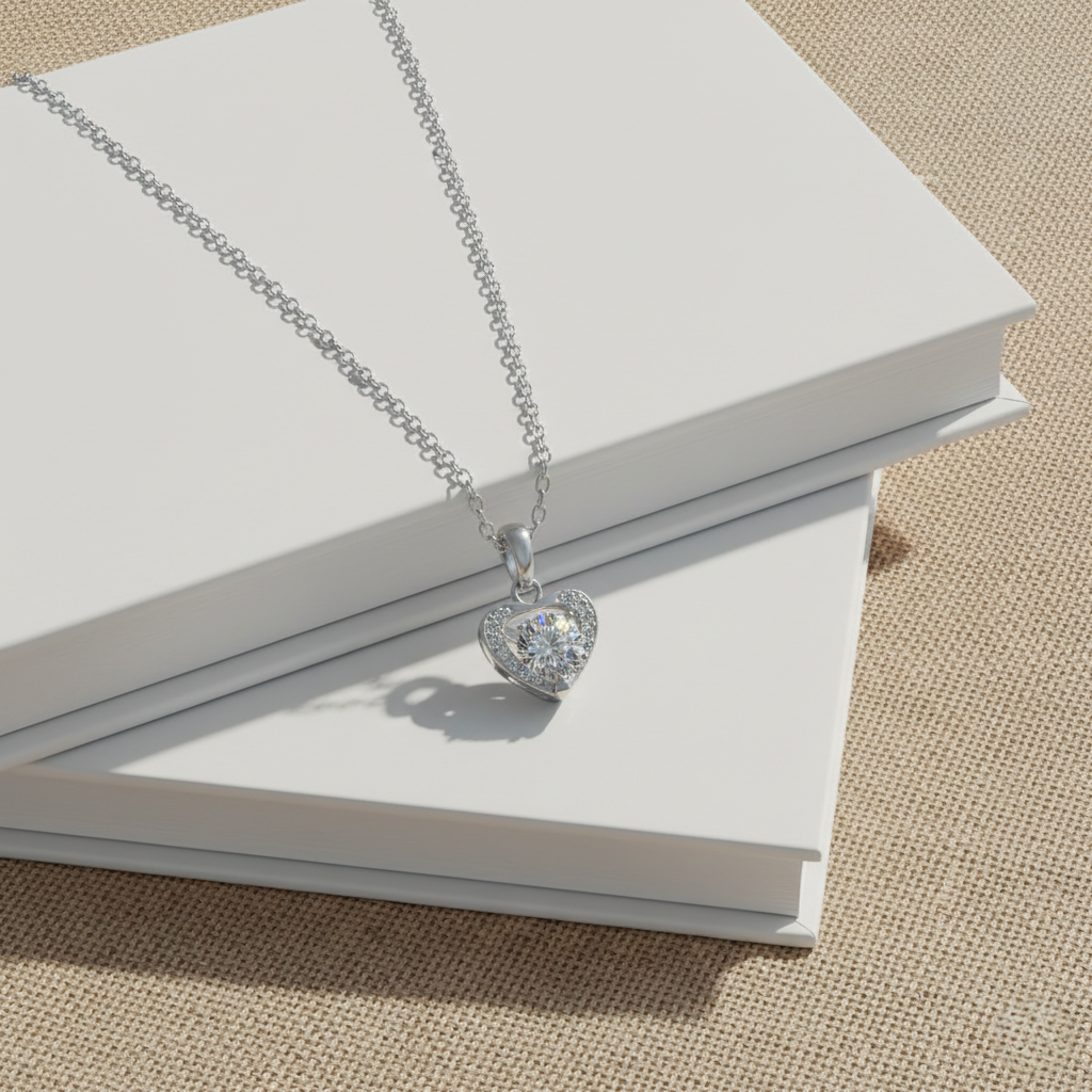 Amberly 18k 白金镀金心形吊坠项链配单石圆形切割施华洛世奇水晶