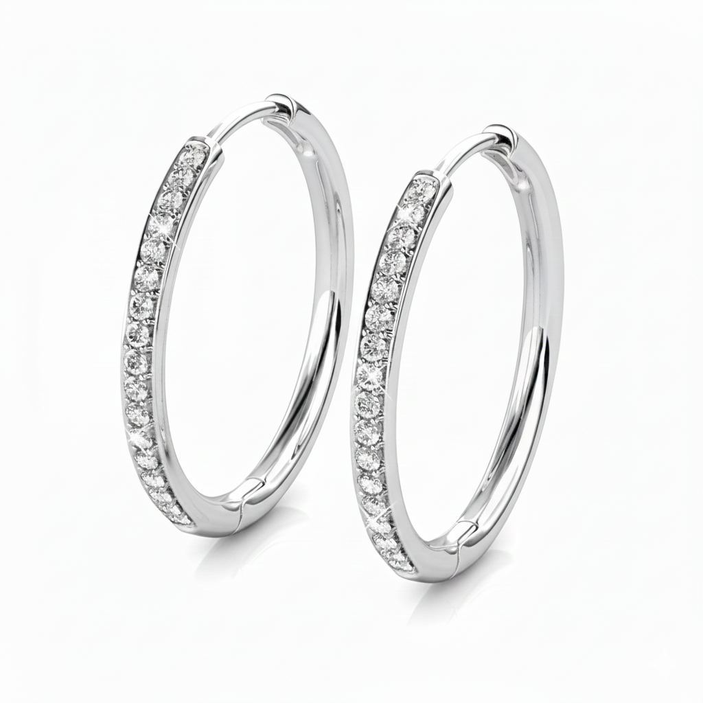 Bianca, Leslie 18k White Gold Plated Hoop Earrings with Swarovski Crystals (2 Pair Set)