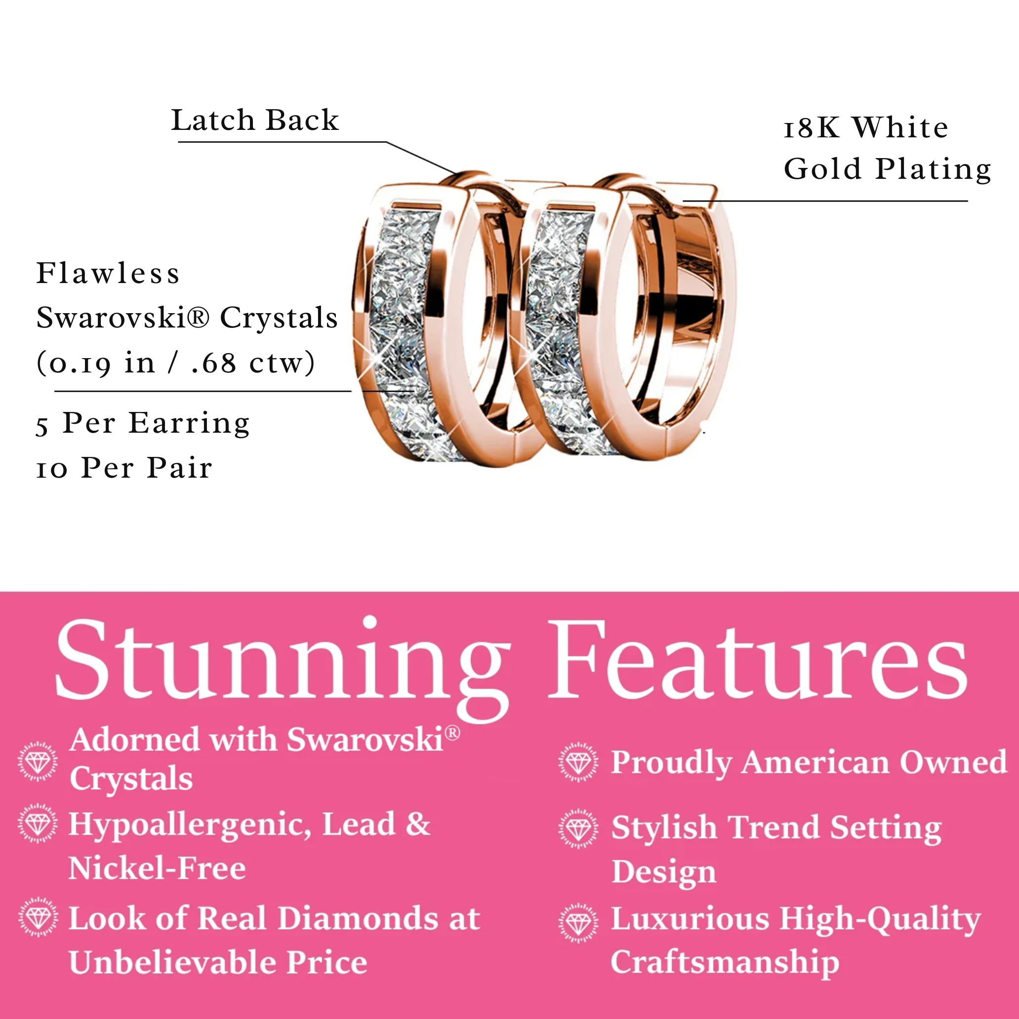Giselle 18k White Gold Plated 15mm Hoop Crystal Earrings with Swarovski Crystals