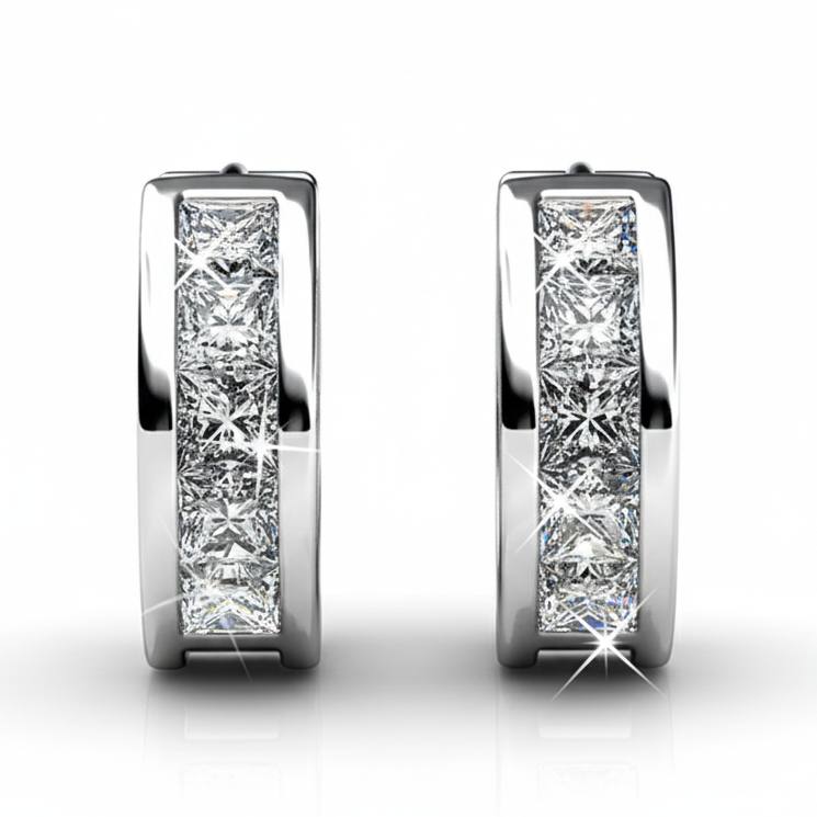 Giselle 18k White Gold Plated 15mm Hoop Crystal Earrings with Swarovski Crystals